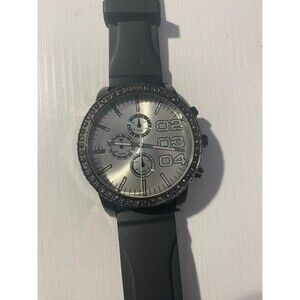 Men’s Rhinestone Chronograph Quartz Watch Black Rubber Strap Working